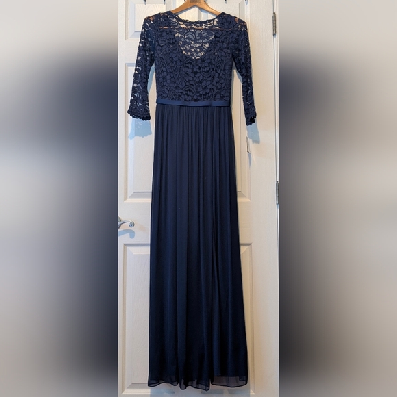 NWT David's Bridal Lace Mesh Navy Bridesmaid Dress 3/4 Sleeve Size 2 $38 - Picture 4 of 12
